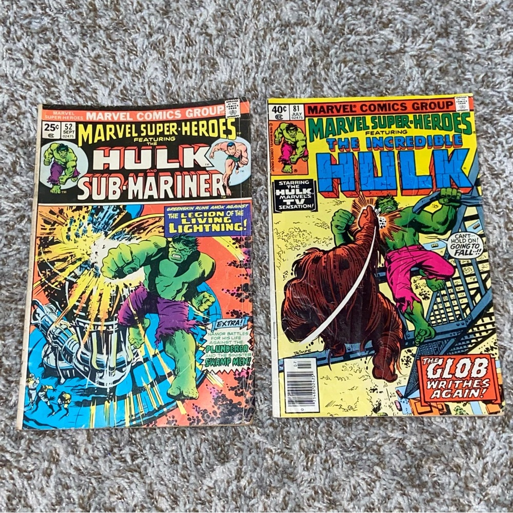 VINTAGE 1970s MARVEL The Incredible Hulk & Sub-Mariner Lot Of 2ea Bronze Age